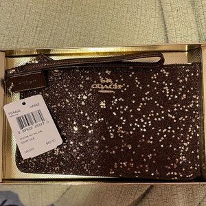 Coach Glitter Star Wristlet - Brown and Gold